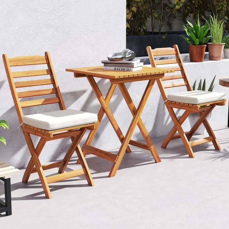 Ensemble bistrot pliant 3 pièces Patiojoy avec coussins de siège amovibles - Voir les détails