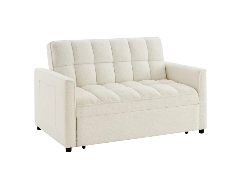 Canapé convertible 2 places en tissu bouclette écru JASPER