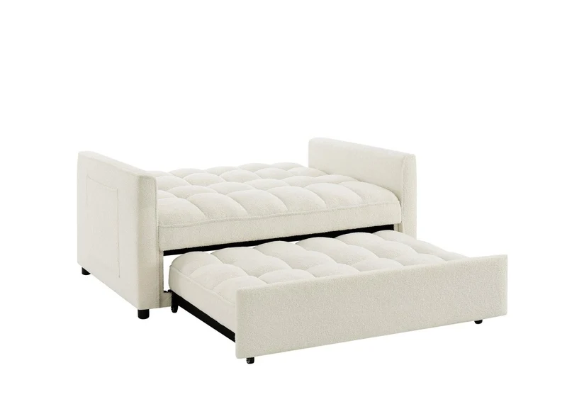 Canapé convertible 2 places en tissu bouclette écru JASPER