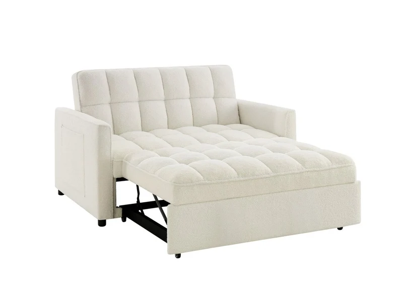 Canapé convertible 2 places en tissu bouclette écru JASPER