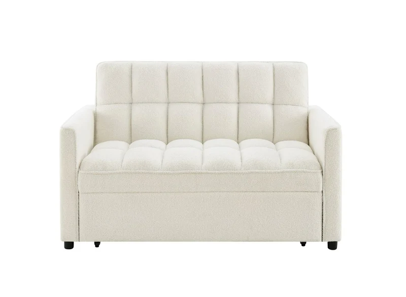 Canapé convertible 2 places en tissu bouclette écru JASPER