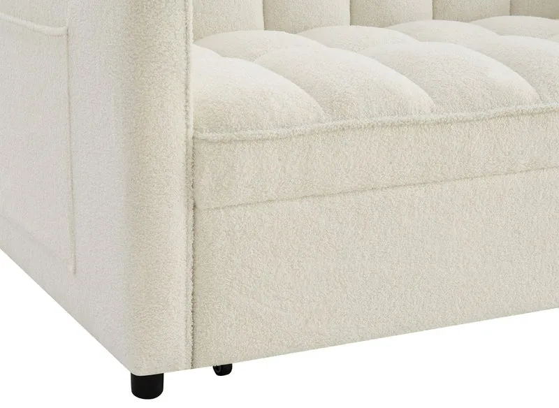 Canapé convertible 2 places en tissu bouclette écru JASPER
