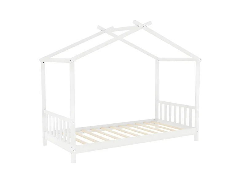 Lit cabane avec barreaux en bois blanc 90 x 190 cm NIDOU