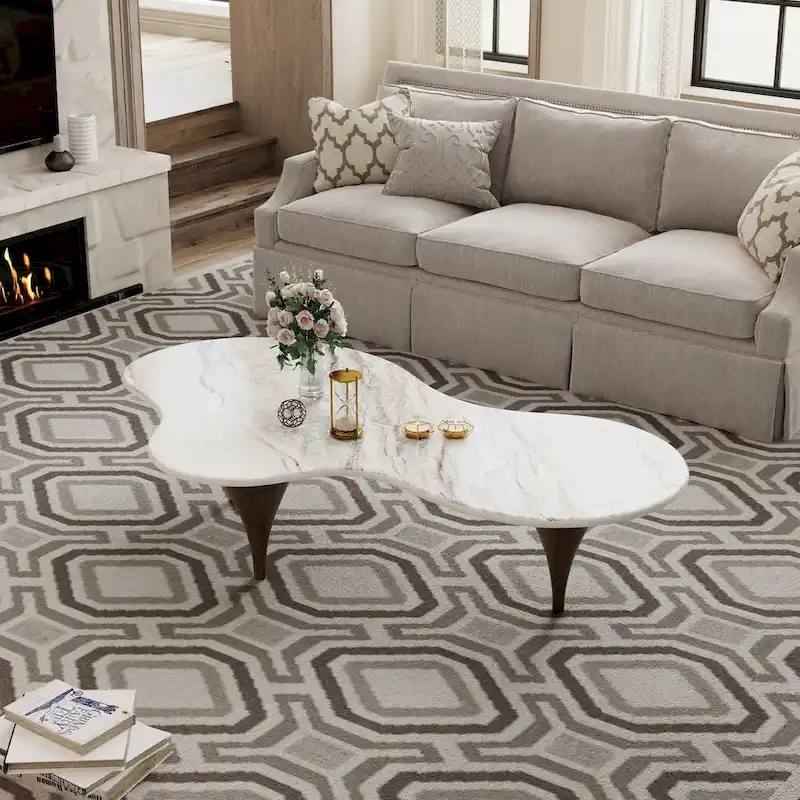 54.8 Table basse hétérosexuelle moderne, plateau en faux marbre, pieds en bois massif