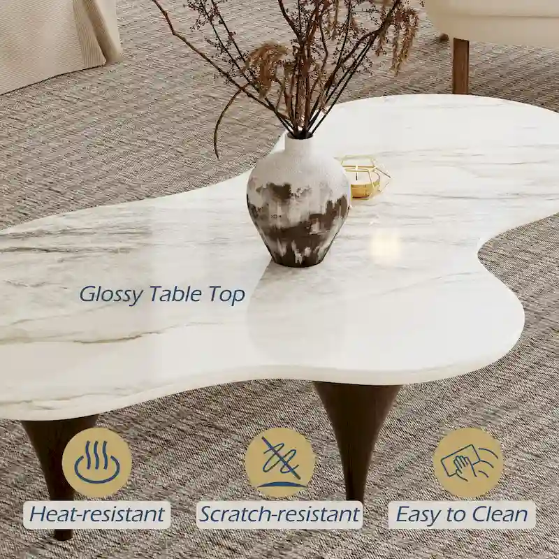 54.8 Table basse hétérosexuelle moderne, plateau en faux marbre, pieds en bois massif