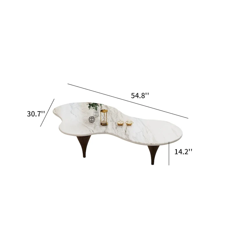 54.8 Table basse hétérosexuelle moderne, plateau en faux marbre, pieds en bois massif