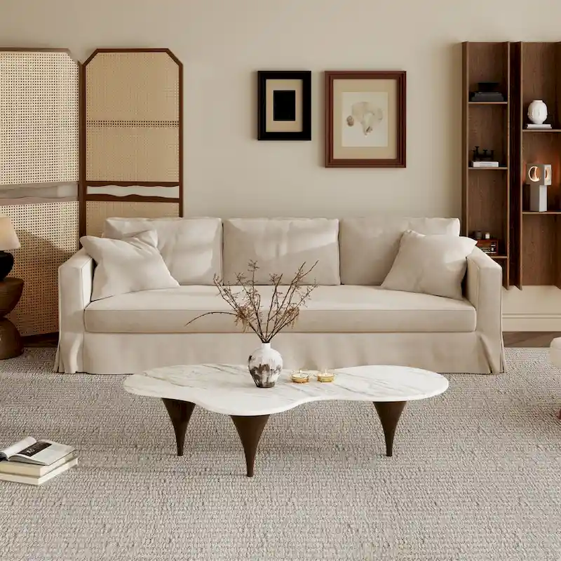 54.8 Table basse hétérosexuelle moderne, plateau en faux marbre, pieds en bois massif