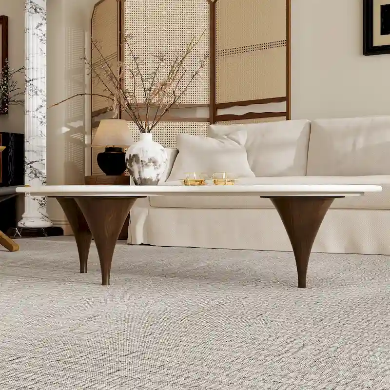 54.8 Table basse hétérosexuelle moderne, plateau en faux marbre, pieds en bois massif