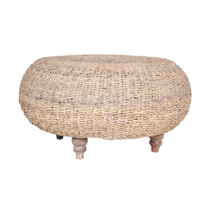 Table basse ronde ottomane blanchie à la chaux naturelle par