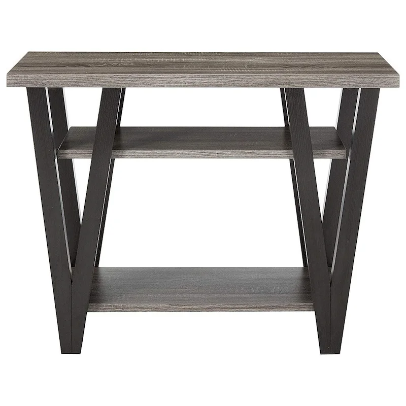 Table d'appoint contemporaine Zig-zag en bois massif avec étagère inférieure, gris et noir