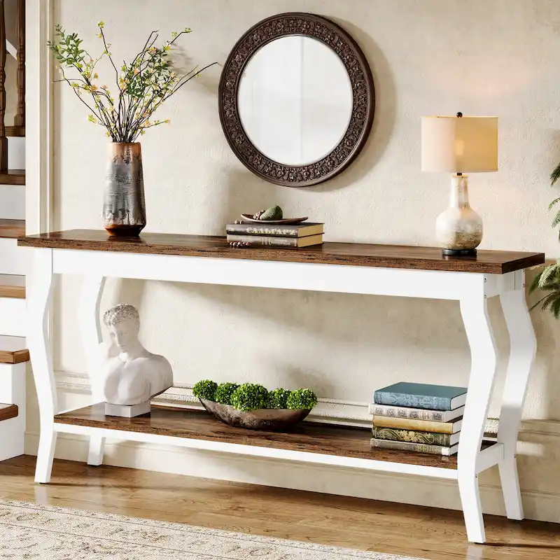 Table console étroite et longue à 2 niveaux pour entrée ou salon