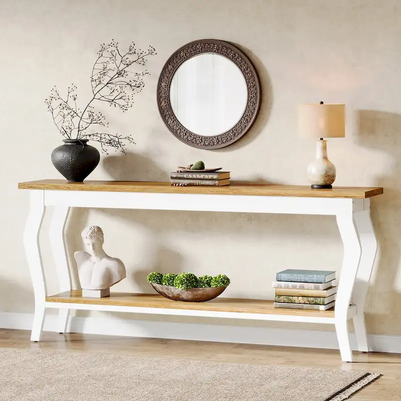 Table console étroite et longue à 2 niveaux pour entrée ou salon