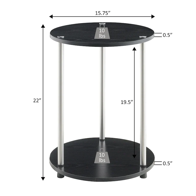 Table d'appoint ronde à 2 niveaux sans outils
