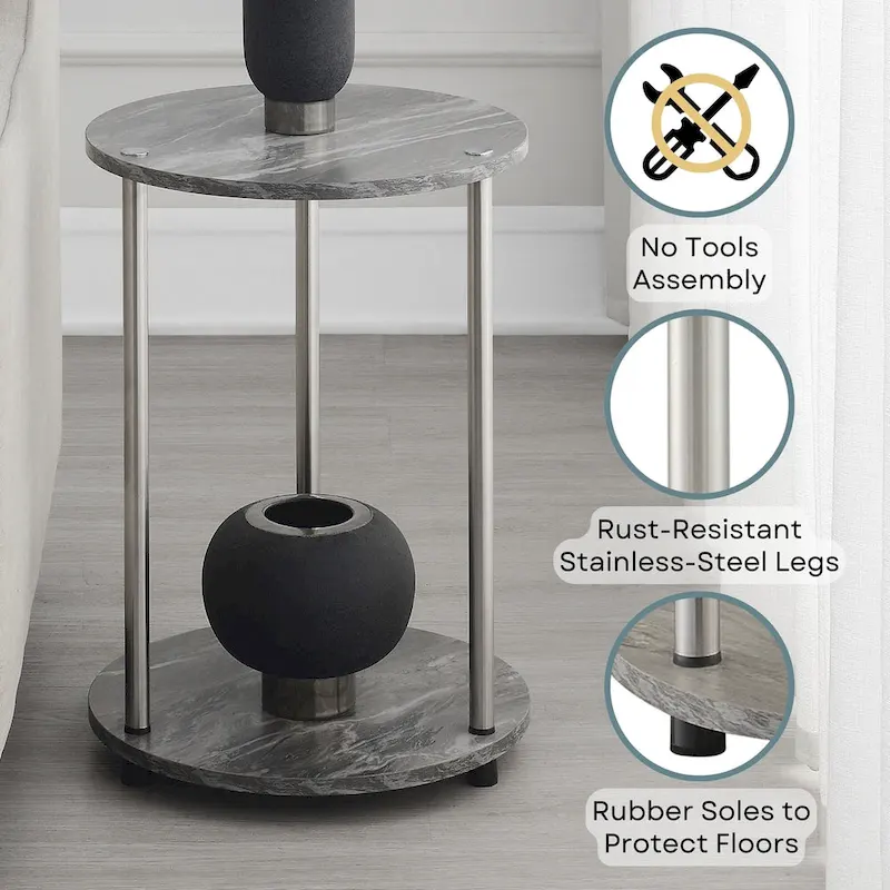 Table d'appoint ronde à 2 niveaux sans outils