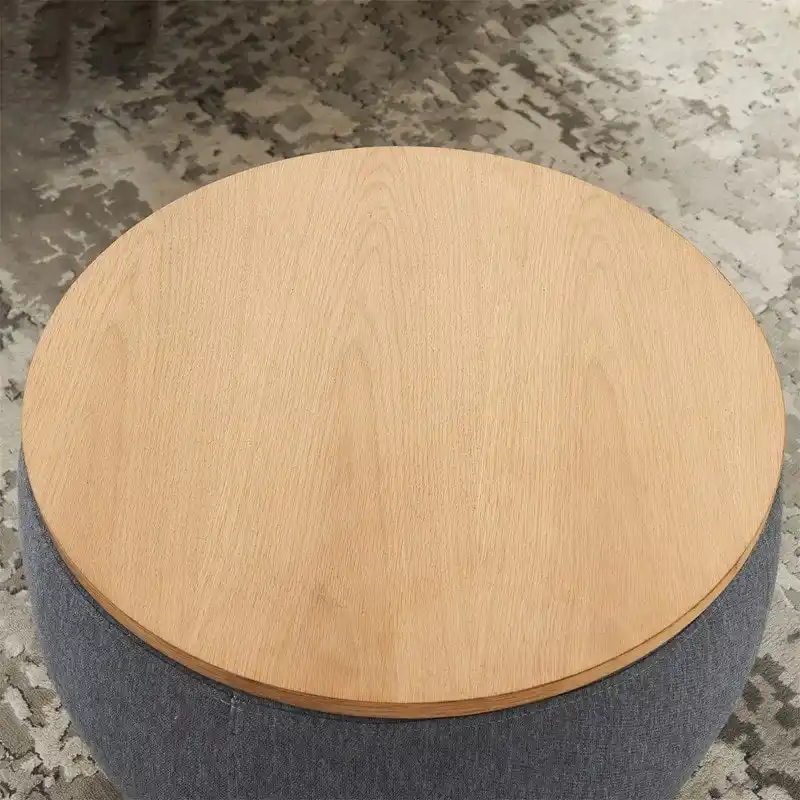 Pouf de rangement rond, pouf de table basse 3-en-1, table d'appoint faite à la main
