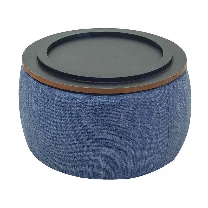 Pouf de rangement rond, pouf de table basse 3-en-1, table d'appoint faite à la main
