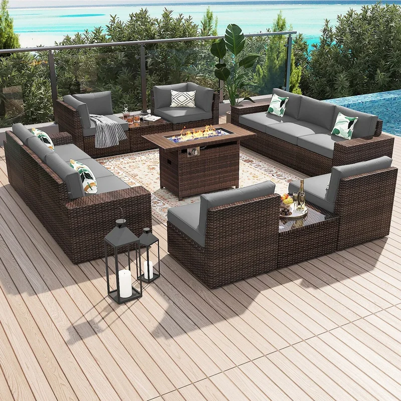 Ensemble de mobilier de jardin 13 pièces avec table brasero de 44 pouces