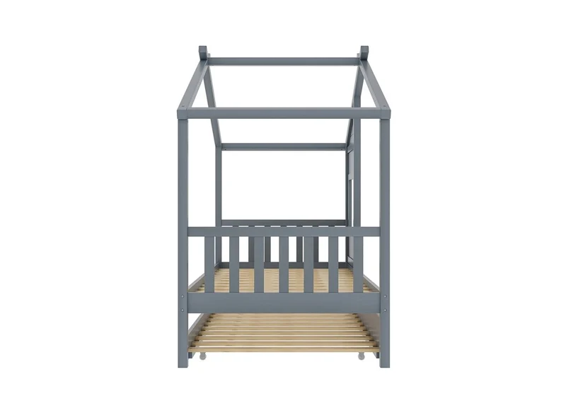 Lit gigogne cabane en bois gris 90 x 190 cm MILIO