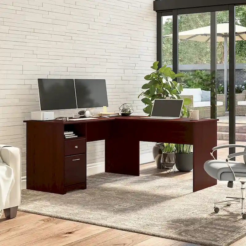 Bureau d'angle en L de 152,4 cm avec huche et tiroirs par