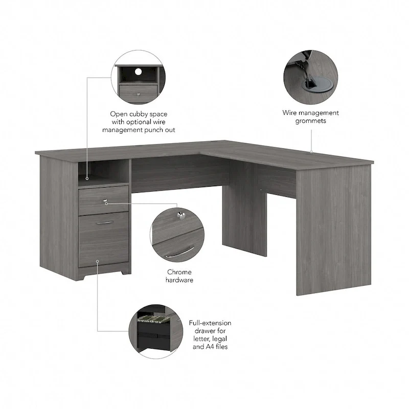 Bureau d'angle en L de 152,4 cm avec huche et tiroirs par