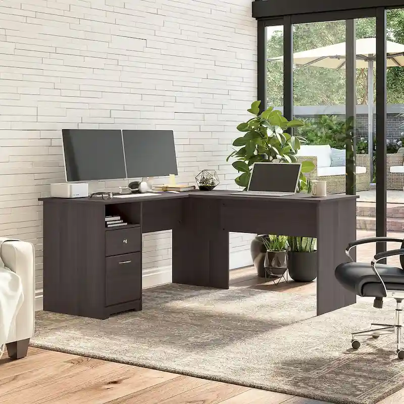 Bureau d'angle en L de 152,4 cm avec huche et tiroirs par