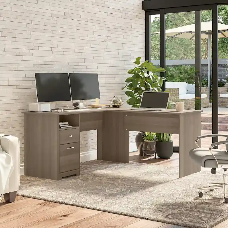 Bureau d'angle en L de 152,4 cm avec huche et tiroirs par