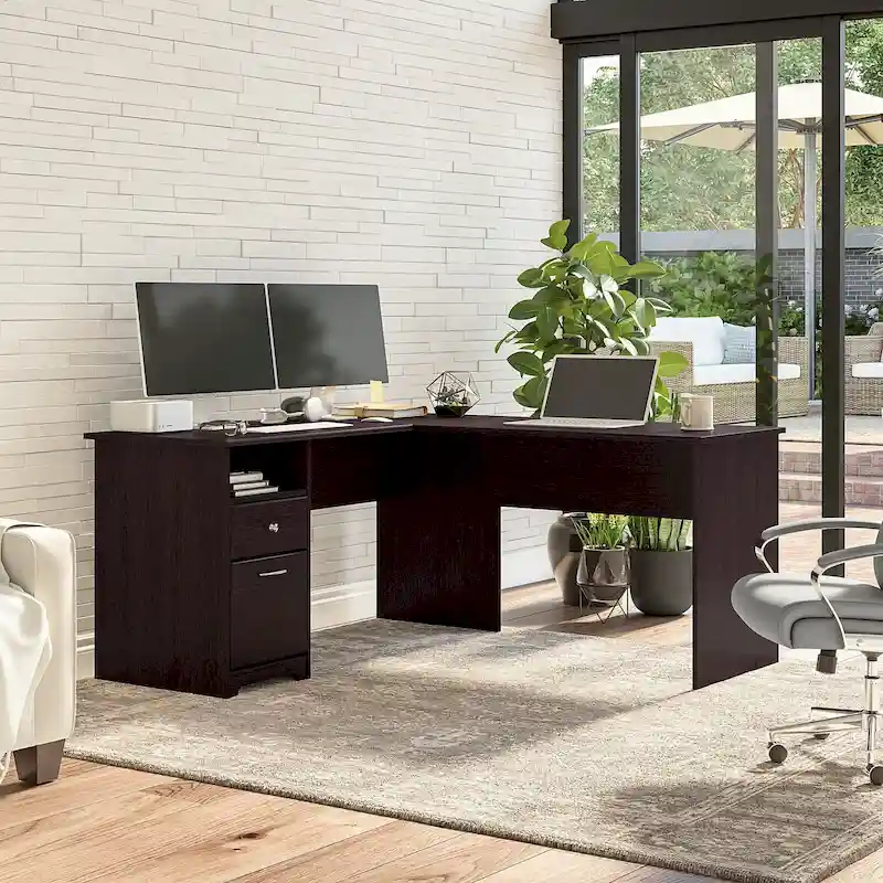 Bureau d'angle en L de 152,4 cm avec huche et tiroirs par