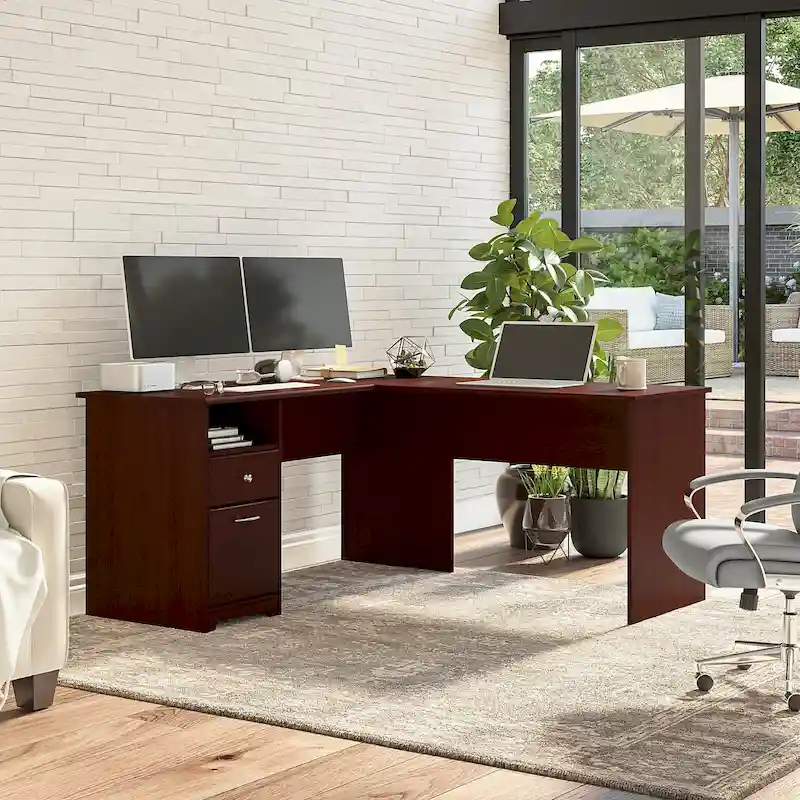 Bureau d'angle en L de 152,4 cm avec huche et tiroirs par
