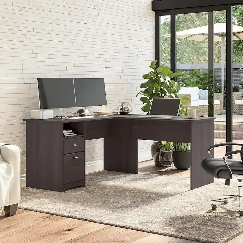 Bureau d'angle en L de 152,4 cm avec huche et tiroirs par