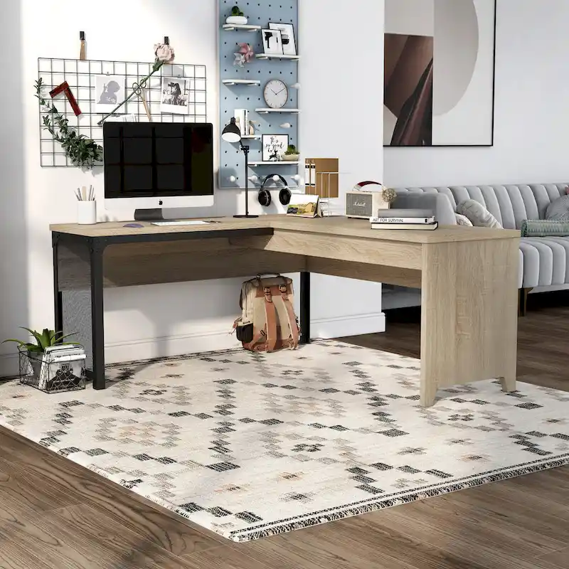 Bureau d'angle debout 165 cm en métal et chêne naturel industriel par