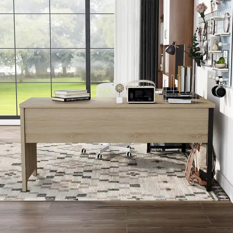 Bureau d'angle debout 165 cm en métal et chêne naturel industriel par