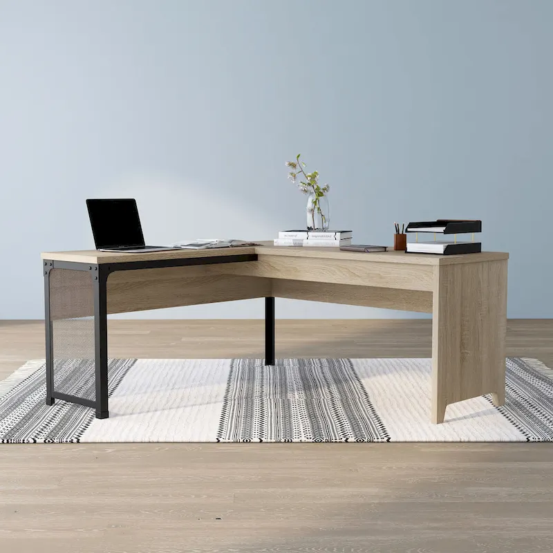 Bureau d'angle debout 165 cm en métal et chêne naturel industriel par