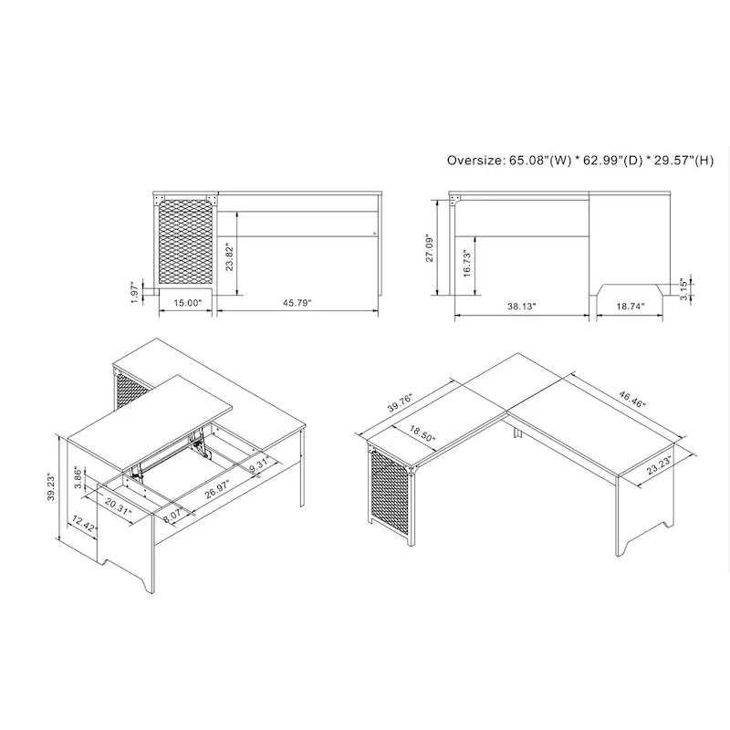Bureau d'angle debout 165 cm en métal et chêne naturel industriel par