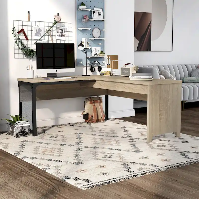 Bureau d'angle debout 165 cm en métal et chêne naturel industriel par