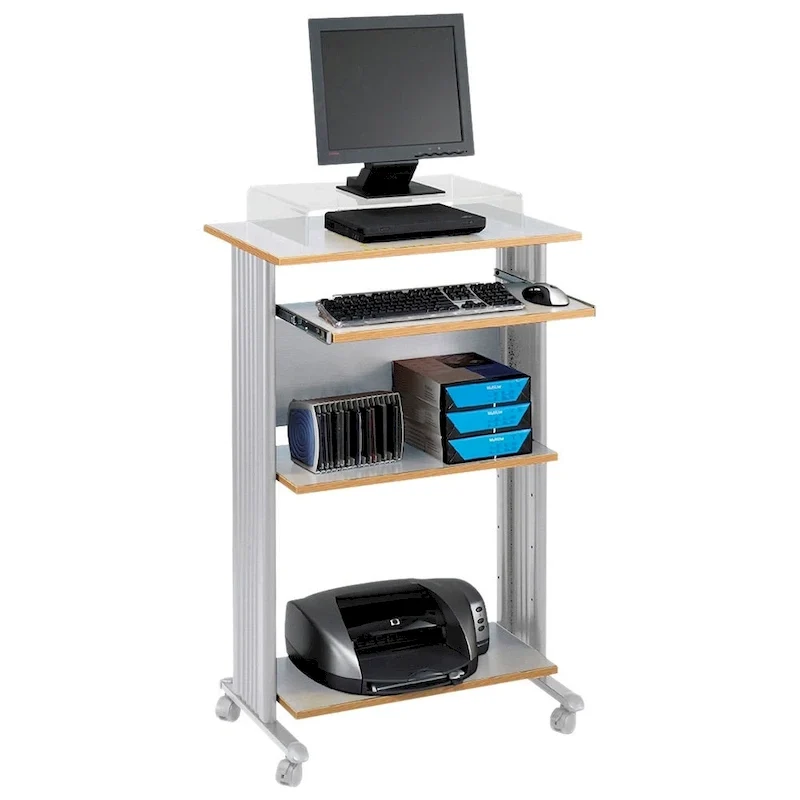 Bureau d'ordinateur mobile debout et support d'imprimante avec rangement