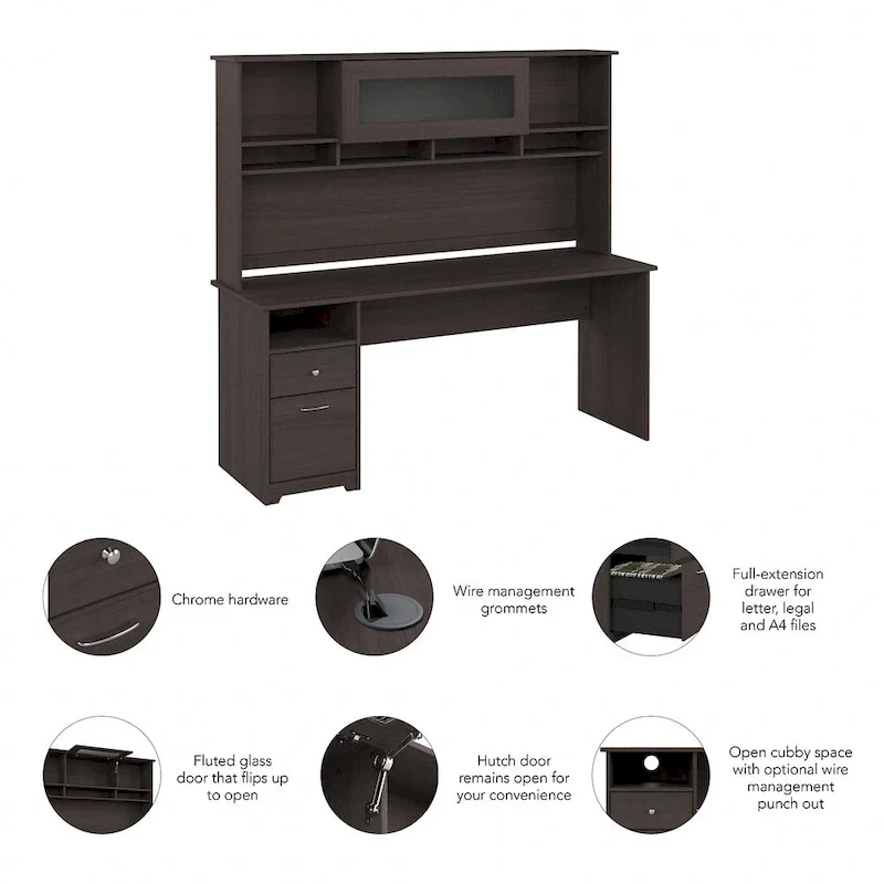 Bureau informatique 72W avec huche et tiroirs par
