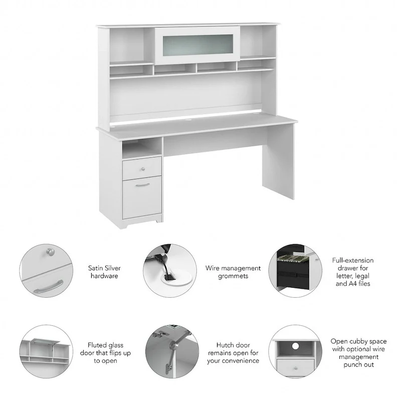 Bureau informatique 72W avec huche et tiroirs par