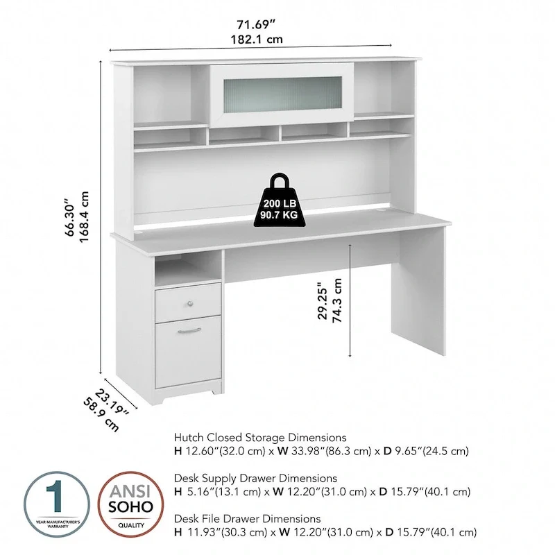 Bureau informatique 72W avec huche et tiroirs par