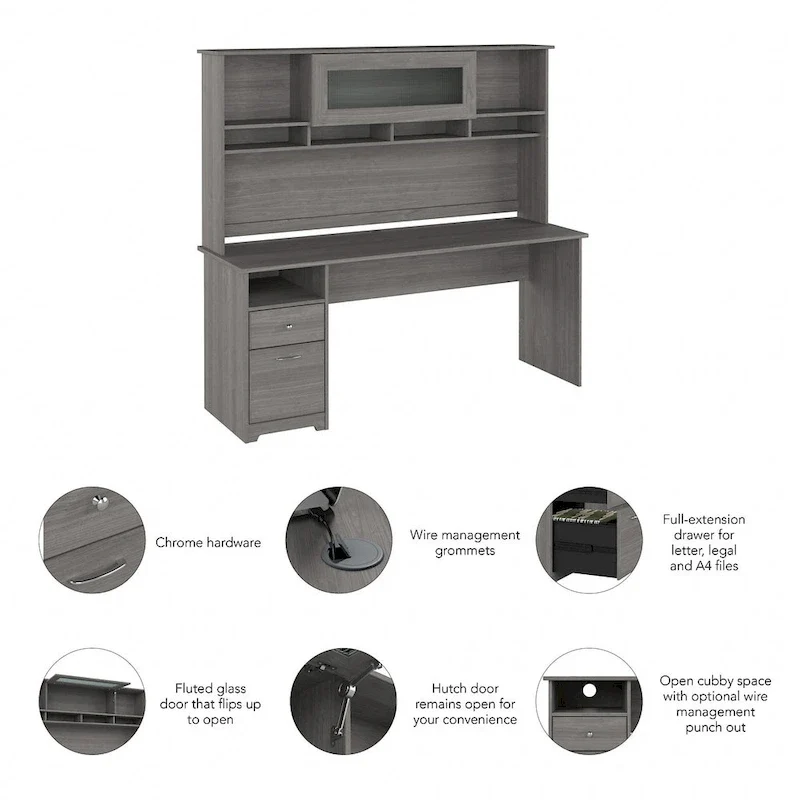 Bureau informatique 72W avec huche et tiroirs par