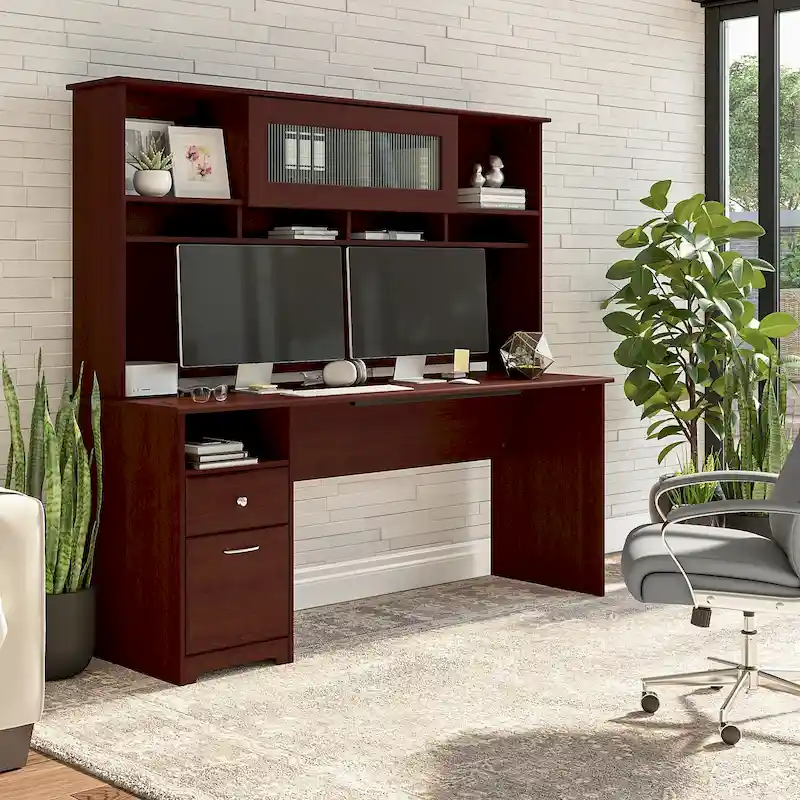 Bureau informatique 72W avec huche et tiroirs par