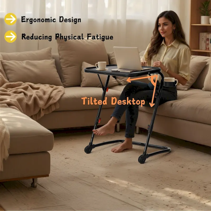 Bureau Table Plateau TV avec Porte-Gobelet Pliant Réglable pour Maison, Bureau, Pliable, Portable, Stable, Léger, Rangement