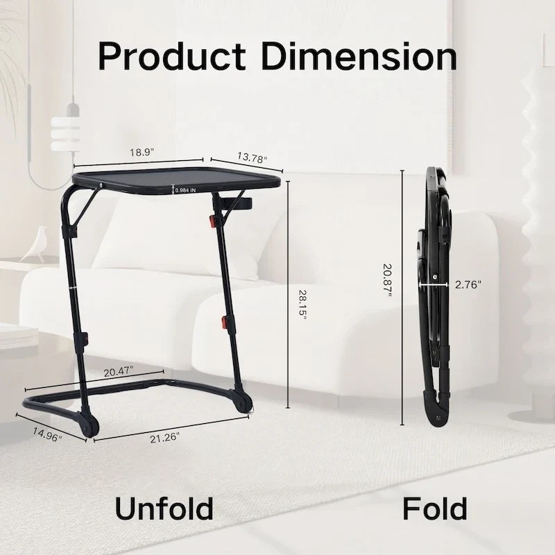 Bureau Table Plateau TV avec Porte-Gobelet Pliant Réglable pour Maison, Bureau, Pliable, Portable, Stable, Léger, Rangement