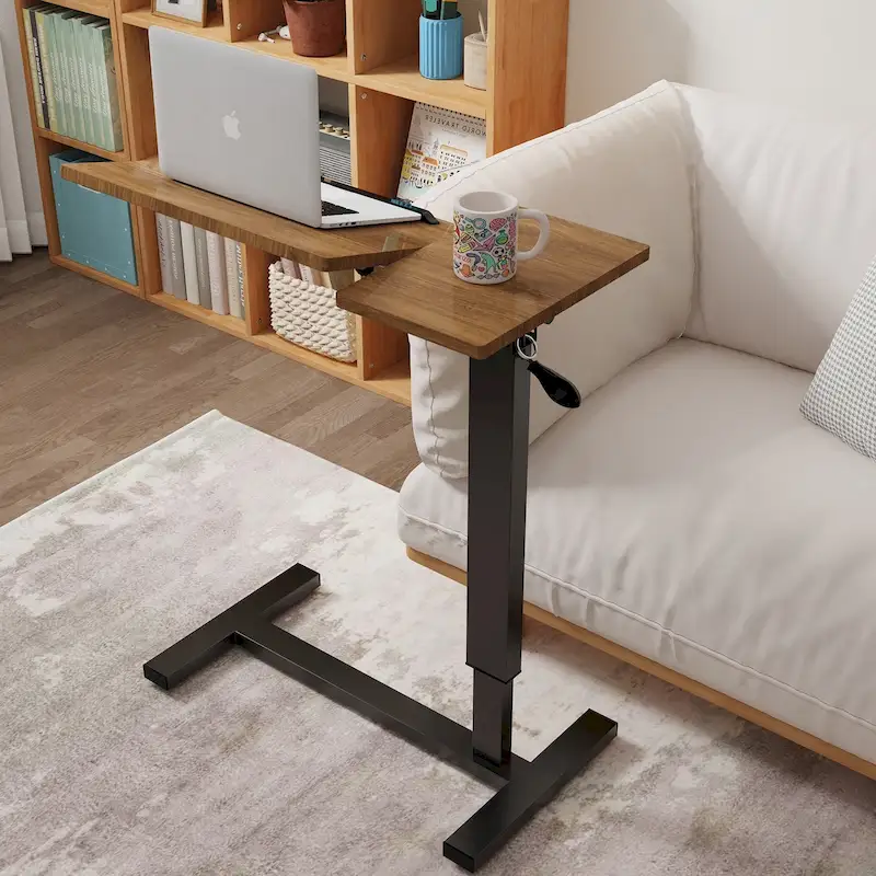 Table de lit réglable en hauteur, bureau d'ordinateur portable inclinable avec 4 roulettes