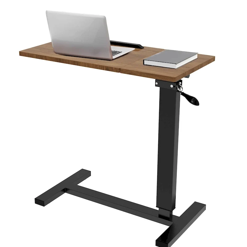 Table de lit réglable en hauteur, bureau d'ordinateur portable inclinable avec 4 roulettes
