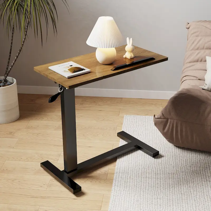 Table de lit réglable en hauteur, bureau d'ordinateur portable inclinable avec 4 roulettes