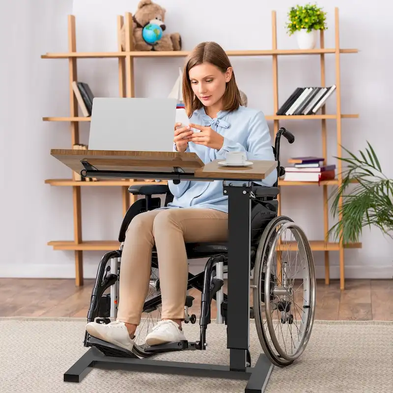 Table de lit réglable en hauteur, bureau d'ordinateur portable inclinable avec 4 roulettes