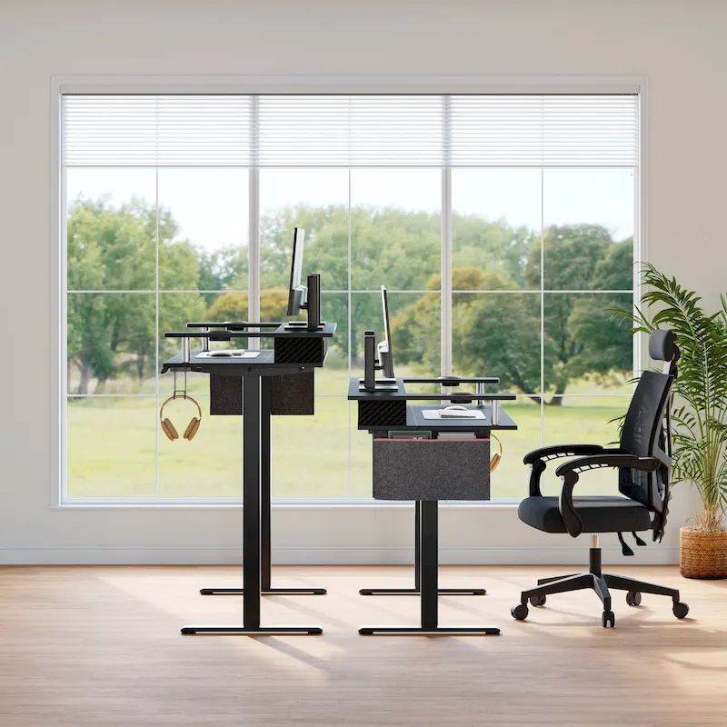 Bureau électrique debout à hauteur réglable avec rangement et support d'écran