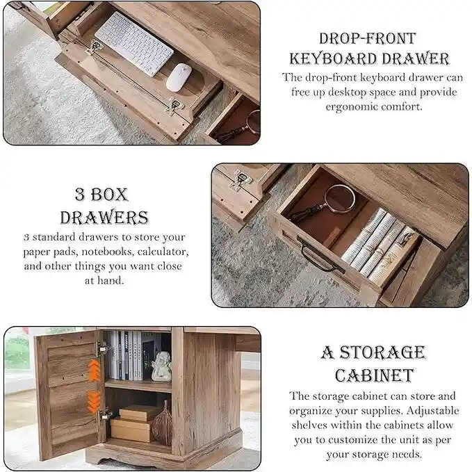 Bureau de direction de ferme de 60 po, Bureau d'ordinateur de maison en bois