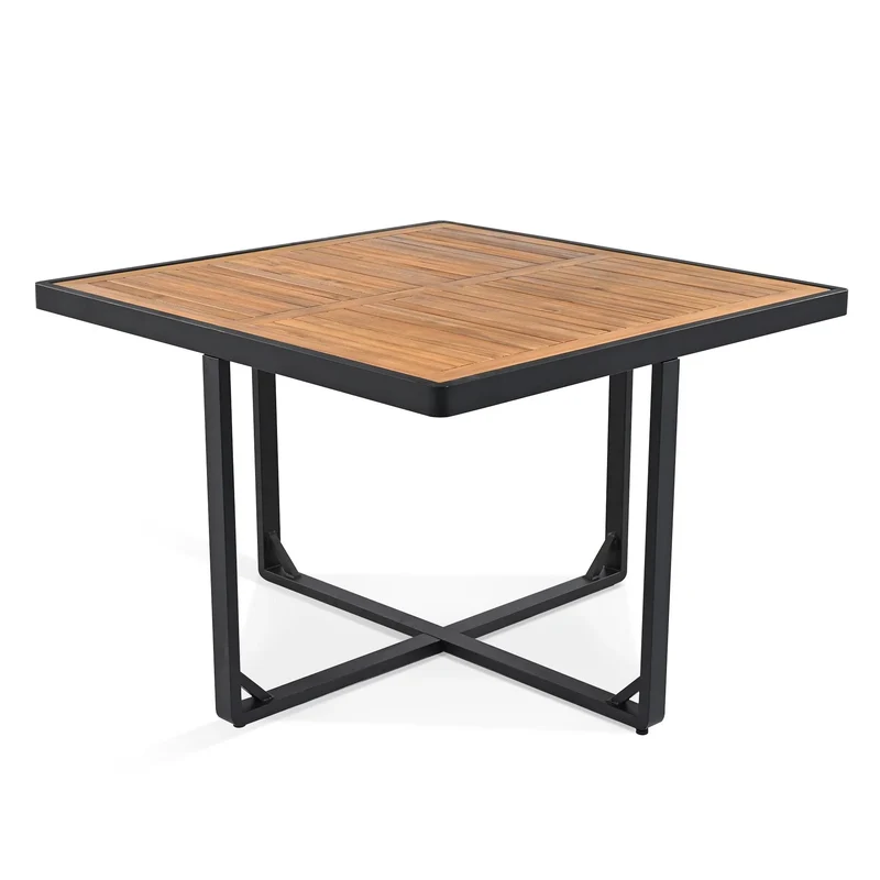 Ensemble de salle à manger d'extérieur 18 pièces en bois d'acacia, 8 chaises rembourrées, 8 poufs et 2 tables carrées