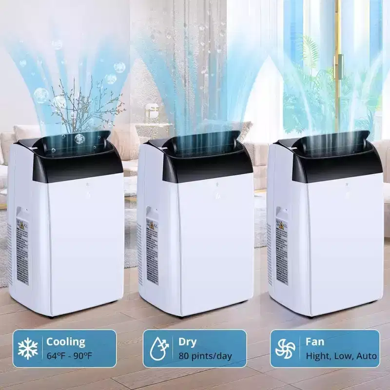 Climatiseur GustoWave 14000 BTU avec télécommande, unité de climatisation portable pour pièces jusqu'à 70 m², blanc/noir